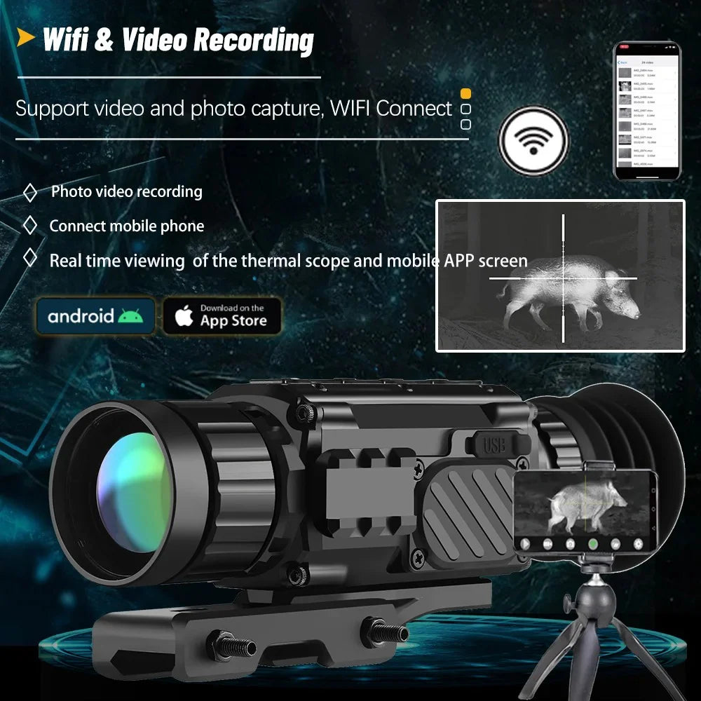 AH35/50L Thermal Imaging Sight Scope IP67 Waterproof Laser Ranging Pseudo-Color Heat Monocular Camcorder Hunting Aiming Thermographic